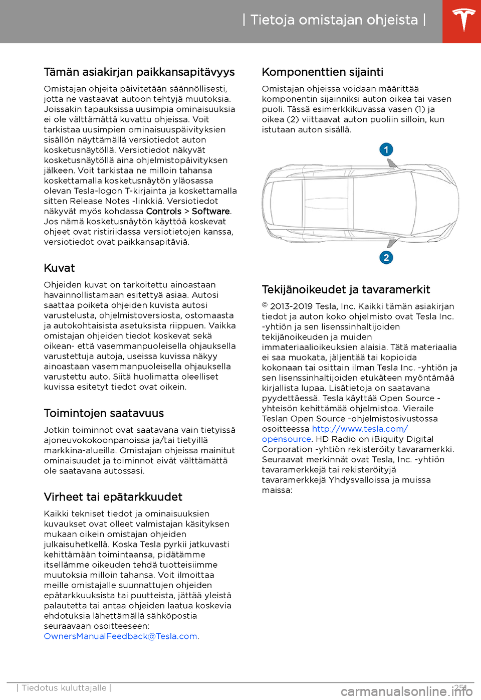 TESLA MODEL X 2020 Omistajan käsikirja (in Finnish) Tietoja omistajan ohjeista
T TESLA MODEL X 2020 Omistajan käsikirja (in Finnish) Tietoja omistajan ohjeista
T