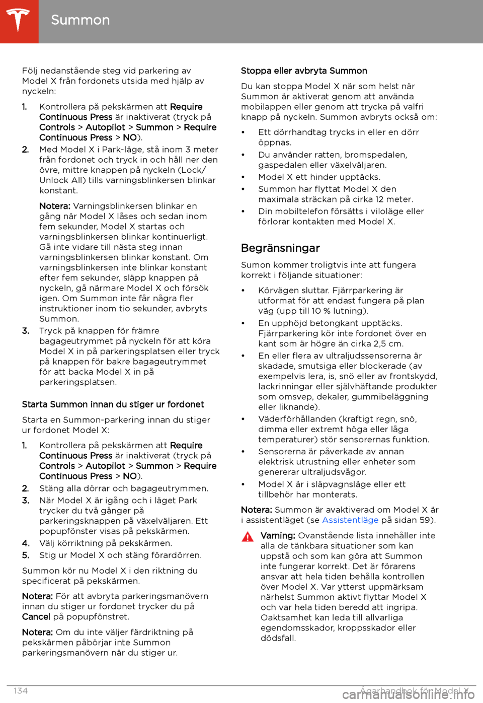 TESLA MODEL X 2020 Ägarmanual (in Swedish) F TESLA MODEL X 2020 Ägarmanual (in Swedish) F