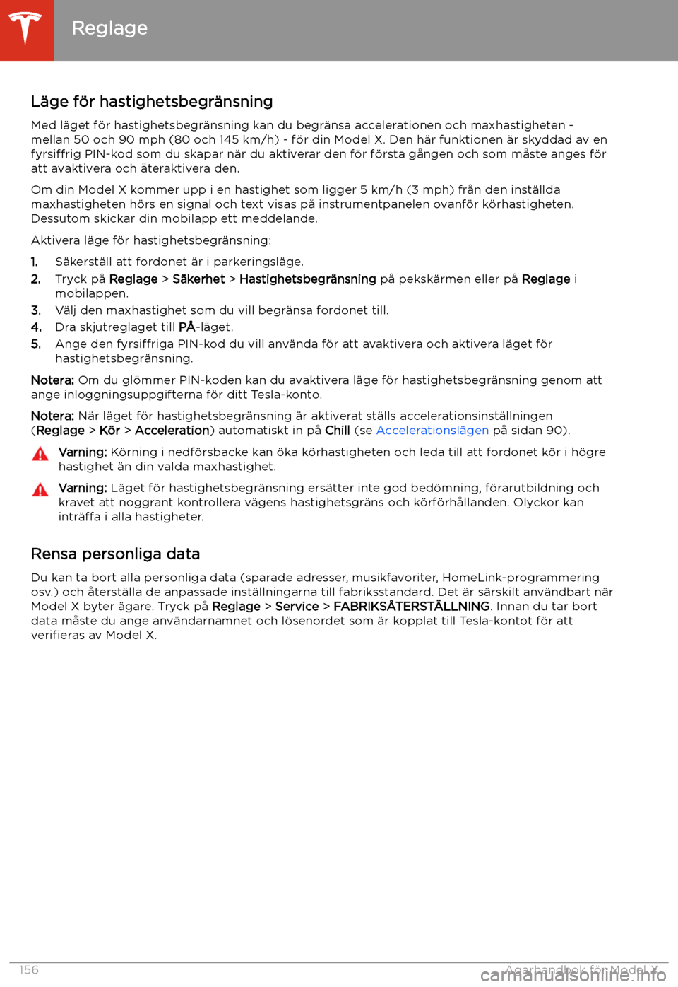 TESLA MODEL X 2020 Ägarmanual (in Swedish) L TESLA MODEL X 2020 Ägarmanual (in Swedish) L