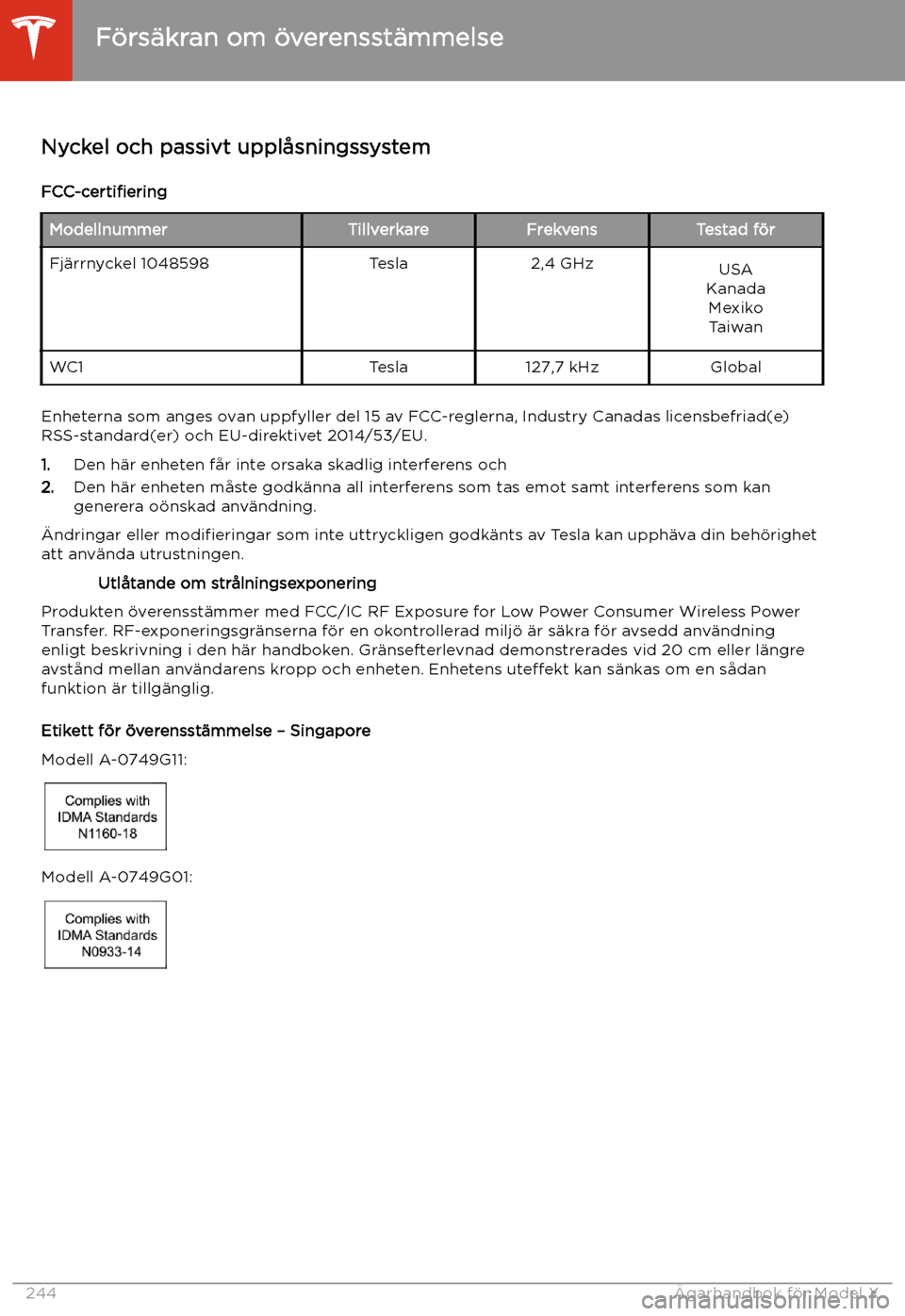 TESLA MODEL X 2020 Ägarmanual (in Swedish) F TESLA MODEL X 2020 Ägarmanual (in Swedish) F