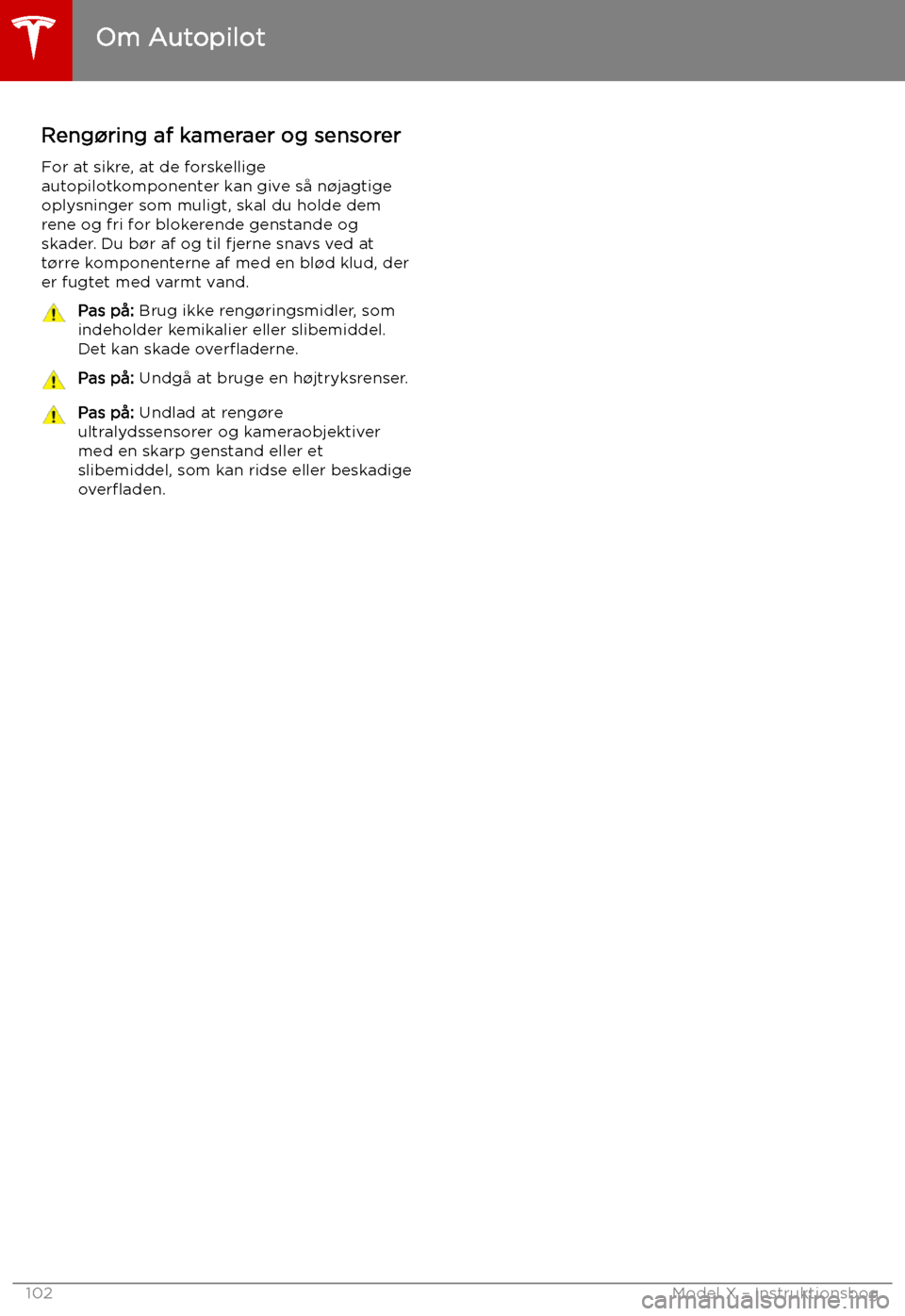 TESLA MODEL X 2019  Instruktionsbog (in Danish) Reng TESLA MODEL X 2019  Instruktionsbog (in Danish) Reng