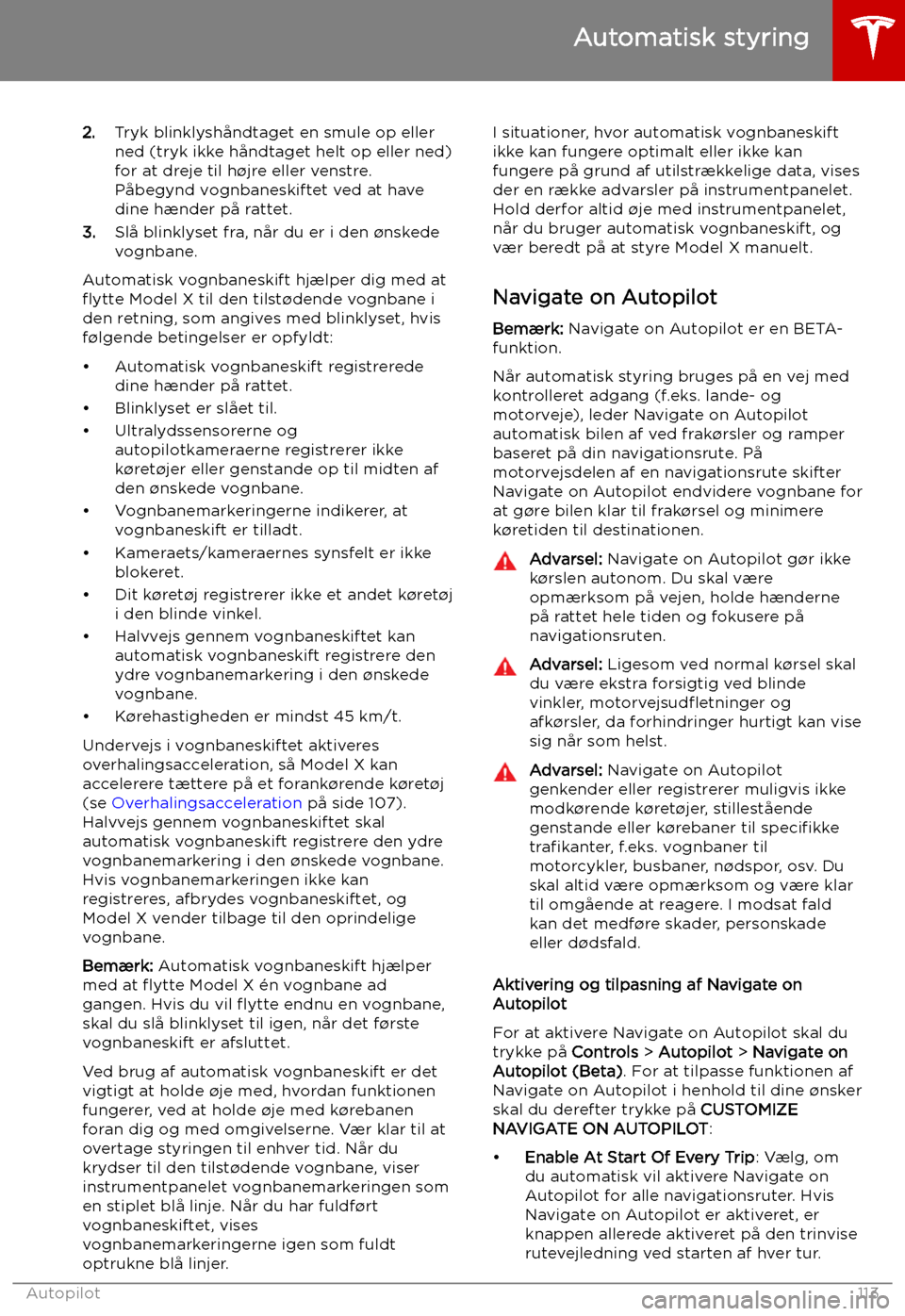 TESLA MODEL X 2019  Instruktionsbog (in Danish) 2.Tryk blinklysh TESLA MODEL X 2019  Instruktionsbog (in Danish) 2.Tryk blinklysh