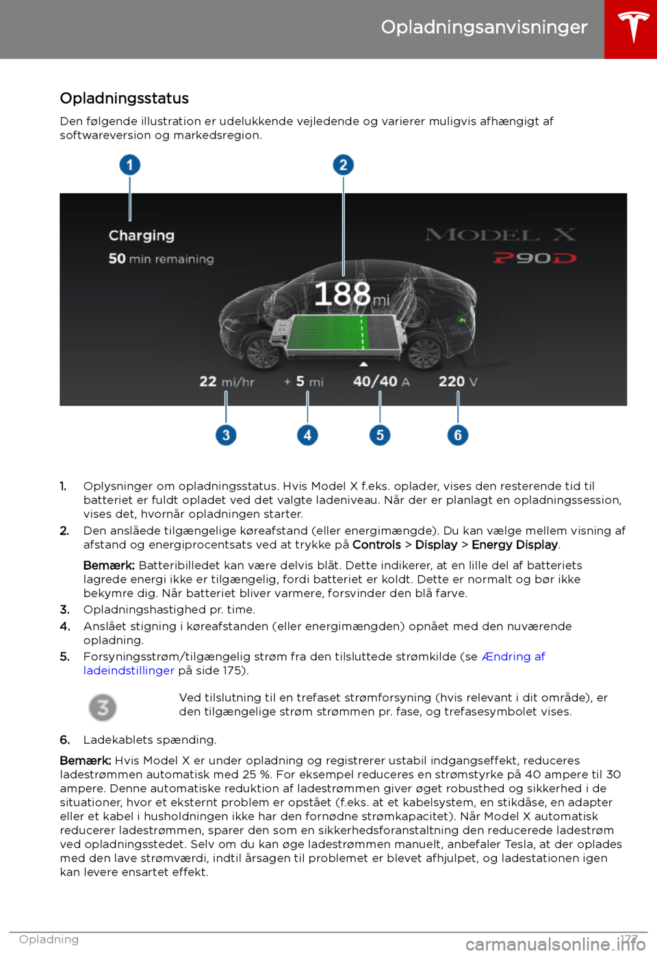 TESLA MODEL X 2019 Instruktionsbog (in Danish) Opladningsstatus
Den f TESLA MODEL X 2019 Instruktionsbog (in Danish) Opladningsstatus
Den f