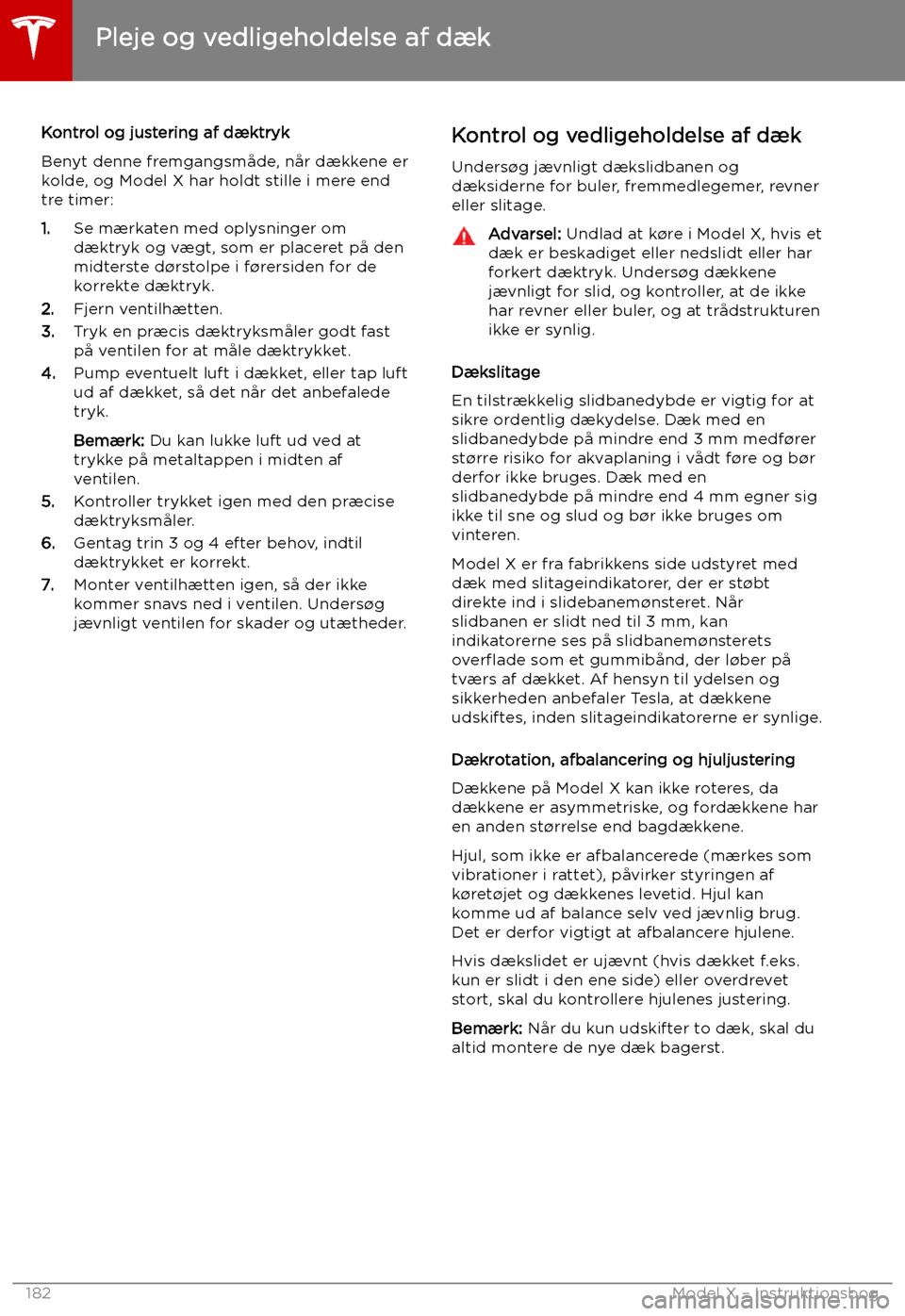 TESLA MODEL X 2019 Instruktionsbog (in Danish) Kontrol og justering af d TESLA MODEL X 2019 Instruktionsbog (in Danish) Kontrol og justering af d