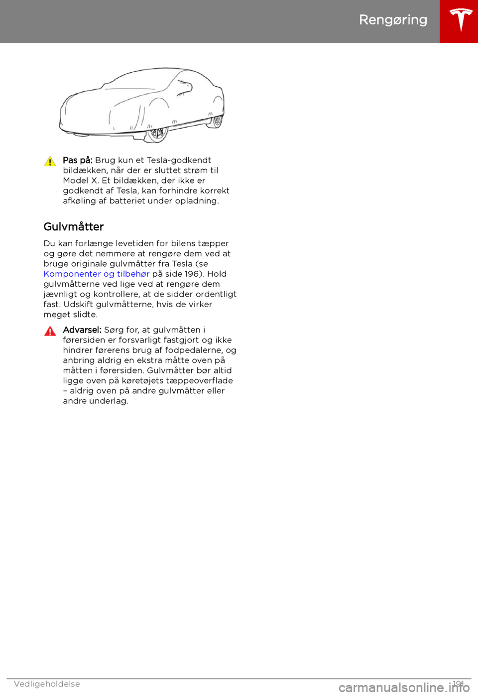TESLA MODEL X 2019 Instruktionsbog (in Danish) Pas p TESLA MODEL X 2019 Instruktionsbog (in Danish) Pas p