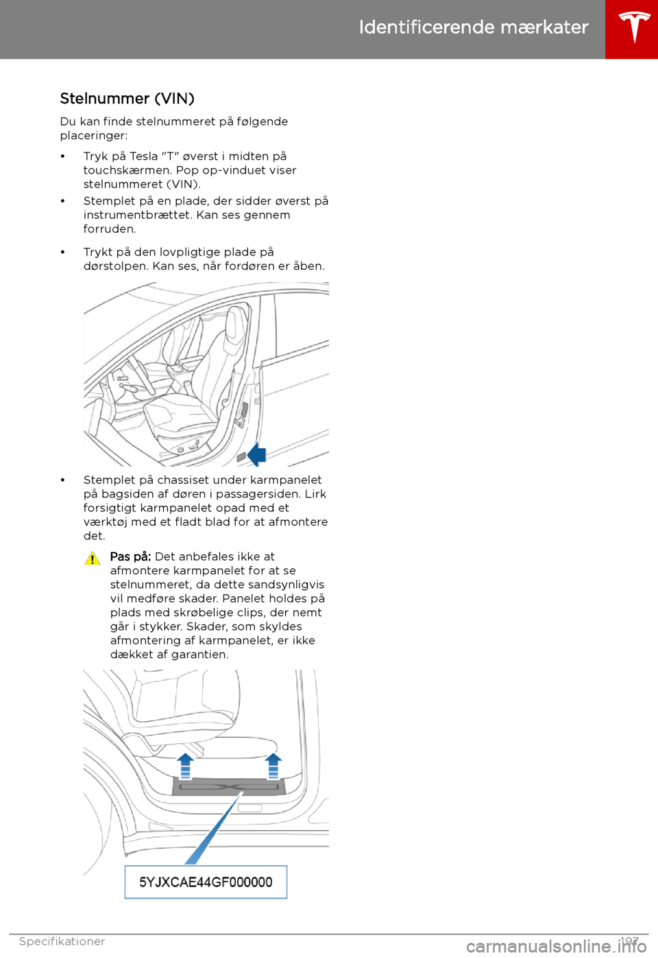 TESLA MODEL X 2019 Instruktionsbog (in Danish) Speci TESLA MODEL X 2019 Instruktionsbog (in Danish) Speci