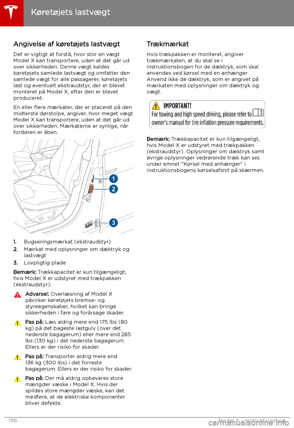 TESLA MODEL X 2019 Instruktionsbog (in Danish) K TESLA MODEL X 2019 Instruktionsbog (in Danish) K