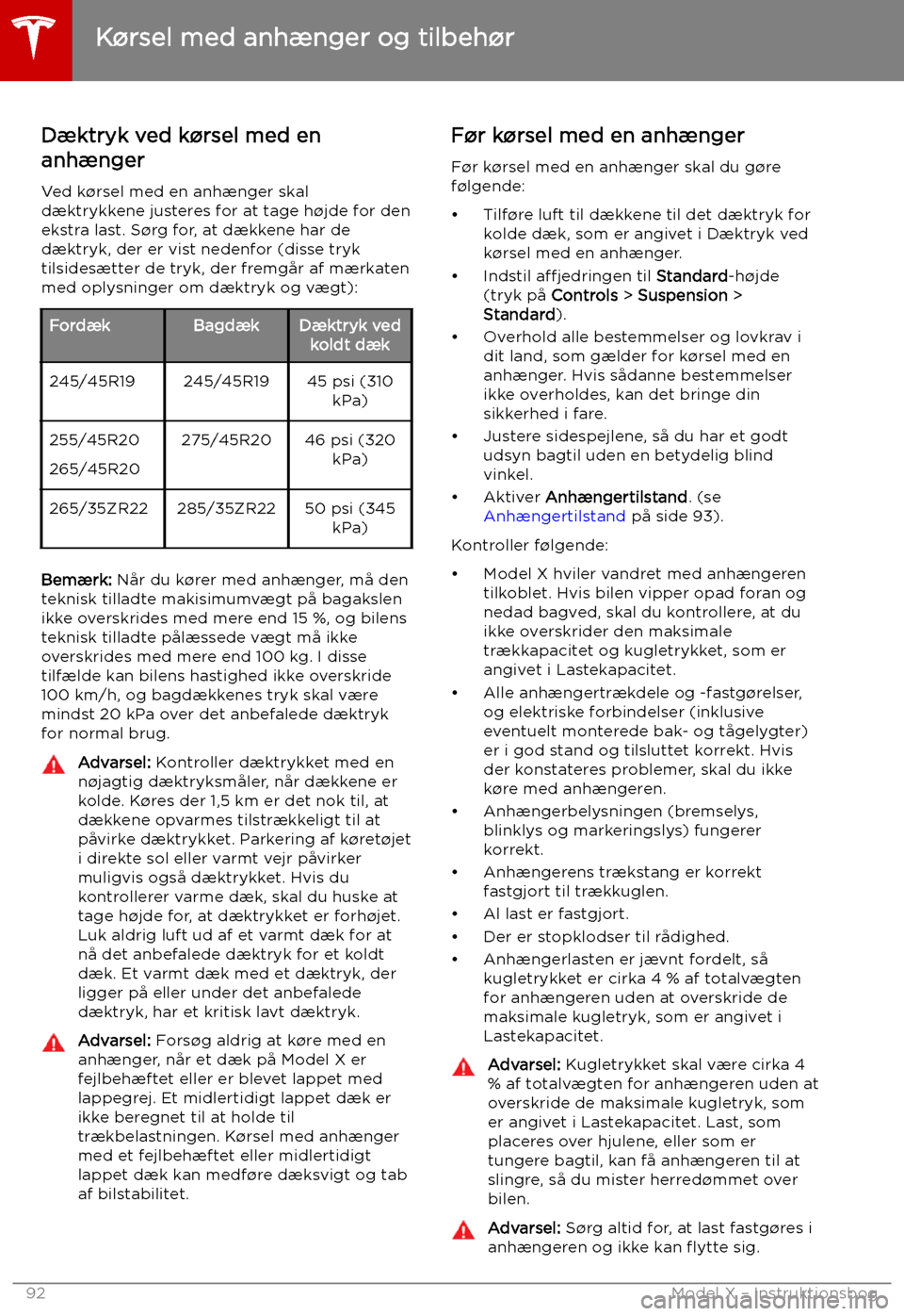 TESLA MODEL X 2019  Instruktionsbog (in Danish) D TESLA MODEL X 2019  Instruktionsbog (in Danish) D