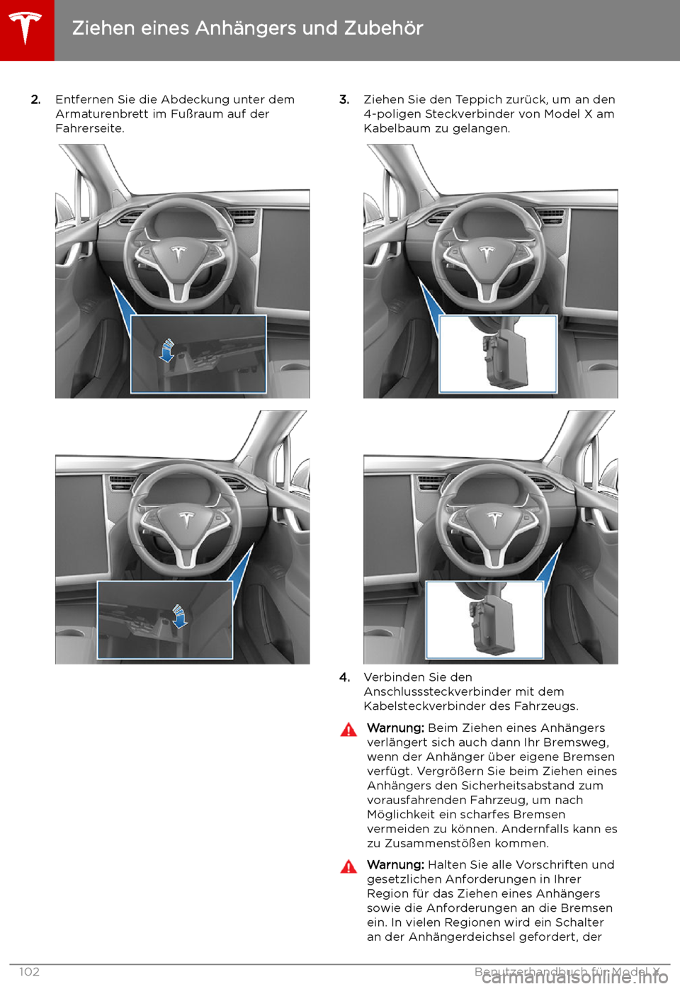 TESLA MODEL X 2019  Betriebsanleitung (in German)  2.Entfernen Sie die Abdeckung unter dem
Armaturenbrett im Fu