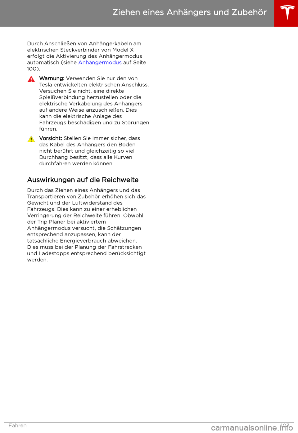 TESLA MODEL X 2019  Betriebsanleitung (in German)  Durch Anschlie