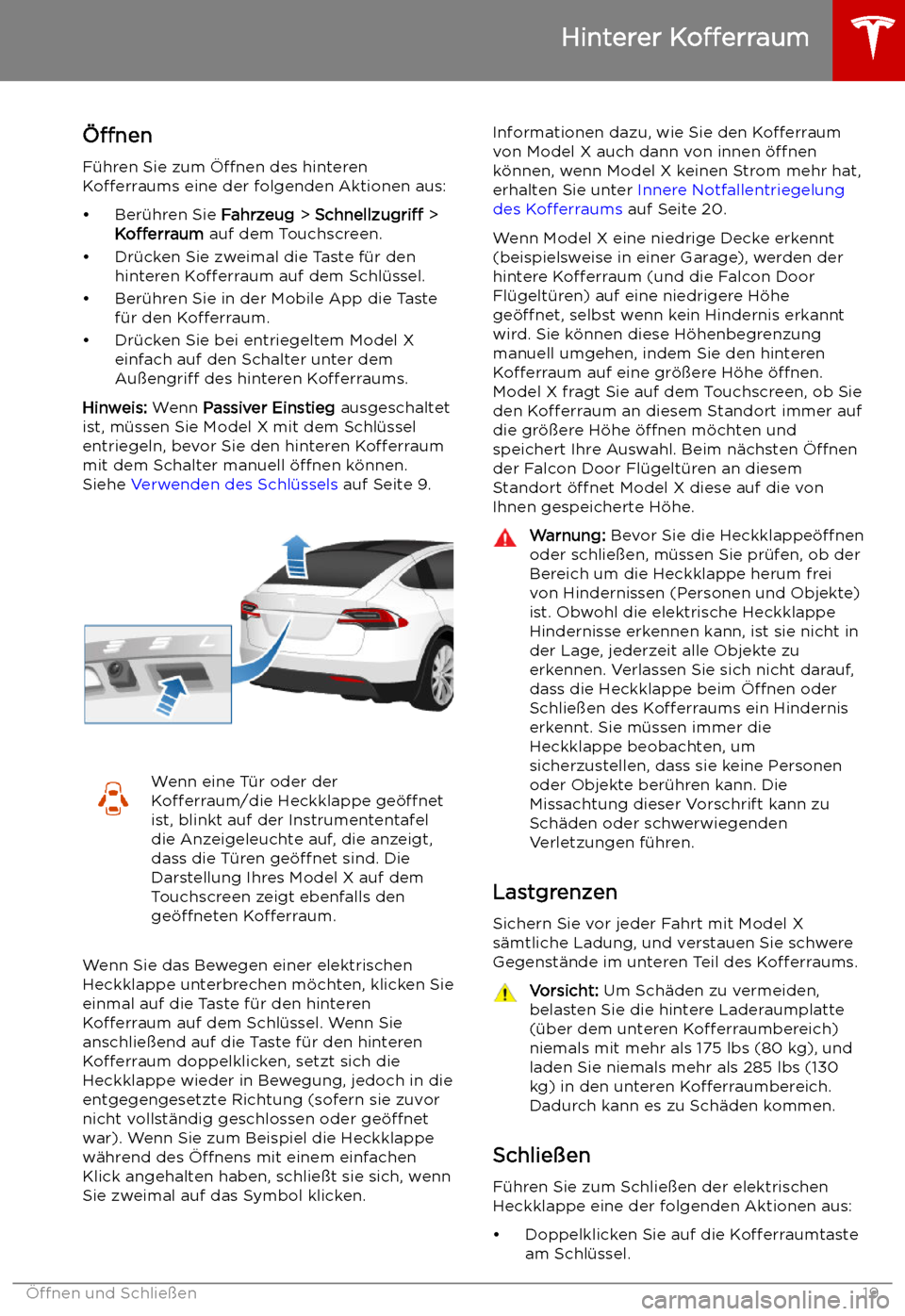 TESLA MODEL X 2019  Betriebsanleitung (in German)  Hinterer 
Kofferraum
