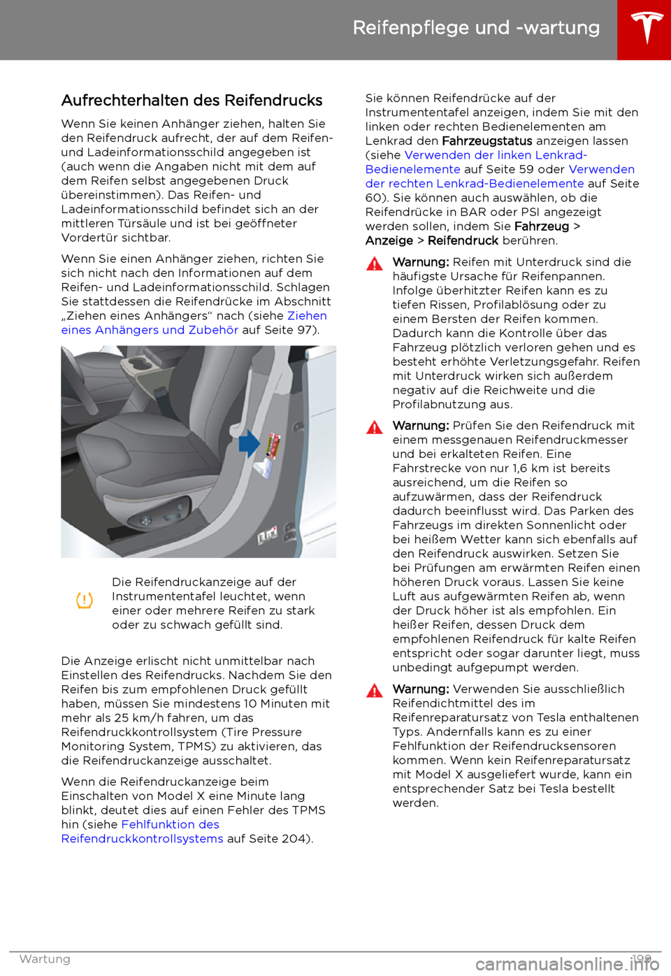 TESLA MODEL X 2019 Betriebsanleitung (in German) Reifenp TESLA MODEL X 2019 Betriebsanleitung (in German) Reifenp