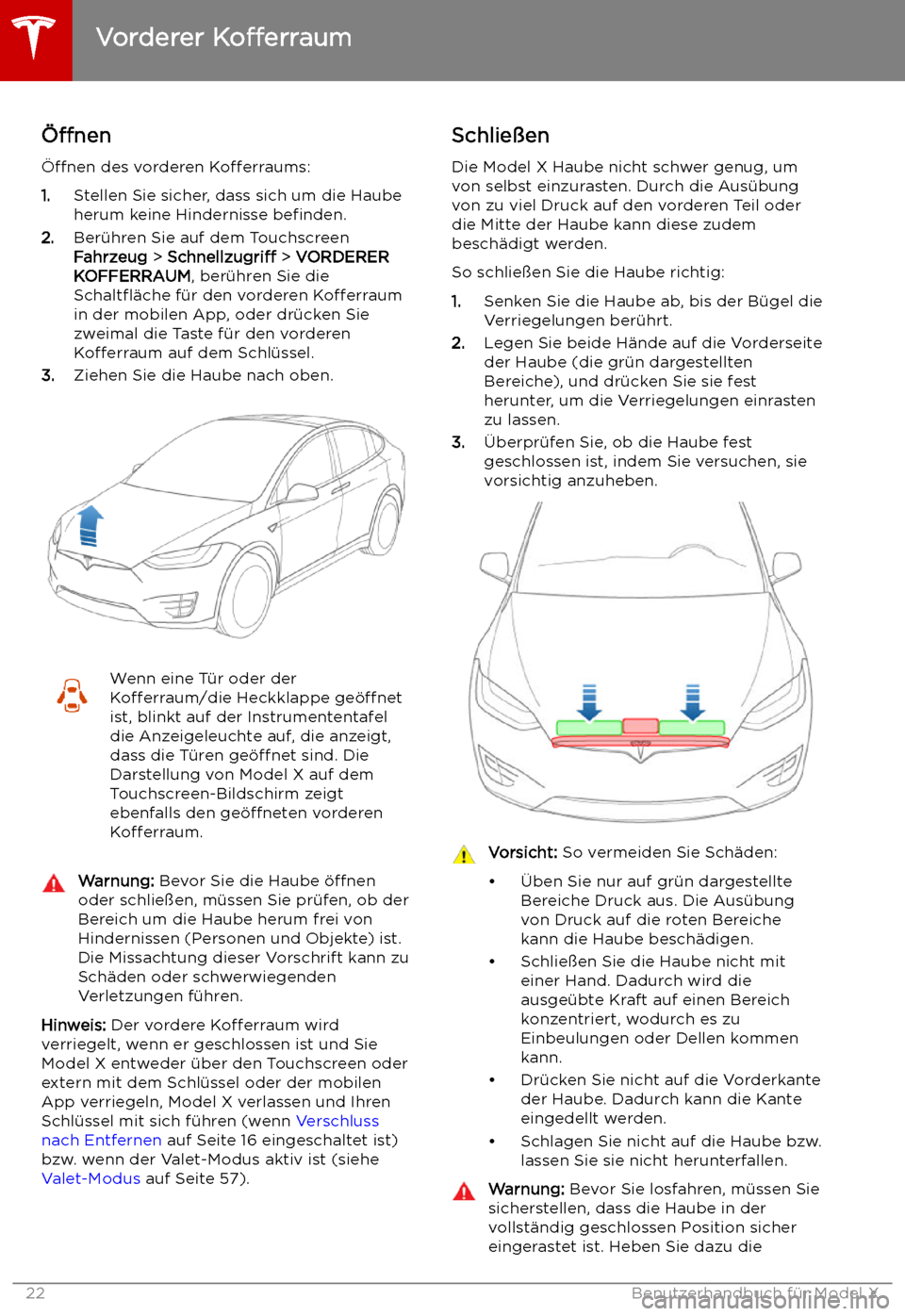 TESLA MODEL X 2019  Betriebsanleitung (in German)  Vorderer 
Kofferraum
