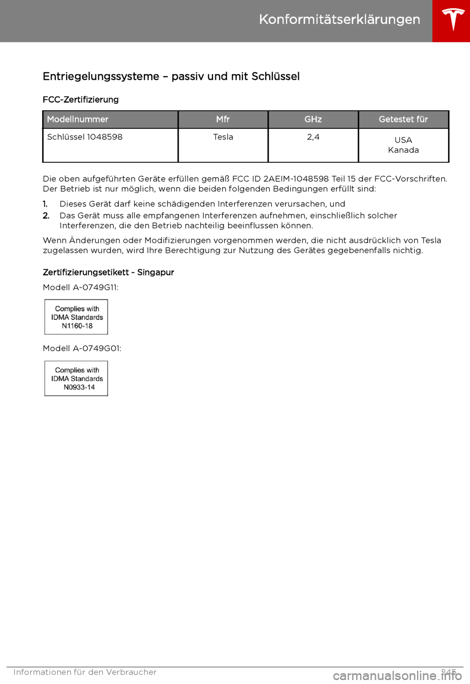 TESLA MODEL X 2019 Betriebsanleitung (in German) Konformit TESLA MODEL X 2019 Betriebsanleitung (in German) Konformit
