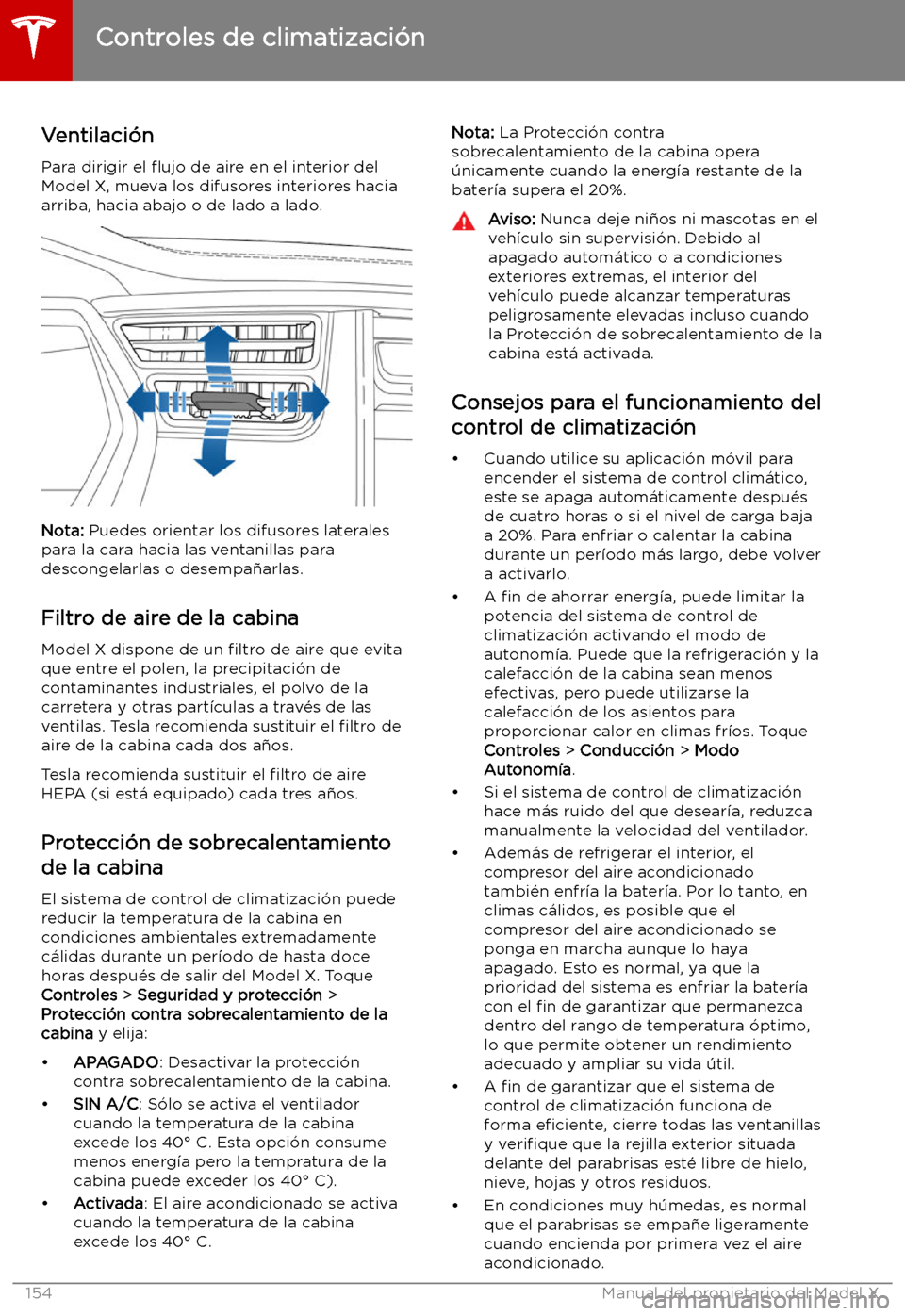 TESLA MODEL X 2019   Manual del propietario (in Spanish) Ventilaci