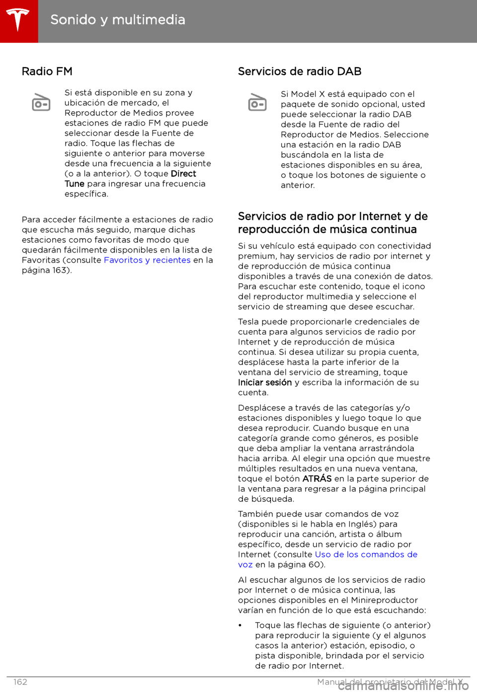 TESLA MODEL X 2019 Manual del propietario (in Spanish) Radio FMSi est TESLA MODEL X 2019 Manual del propietario (in Spanish) Radio FMSi est