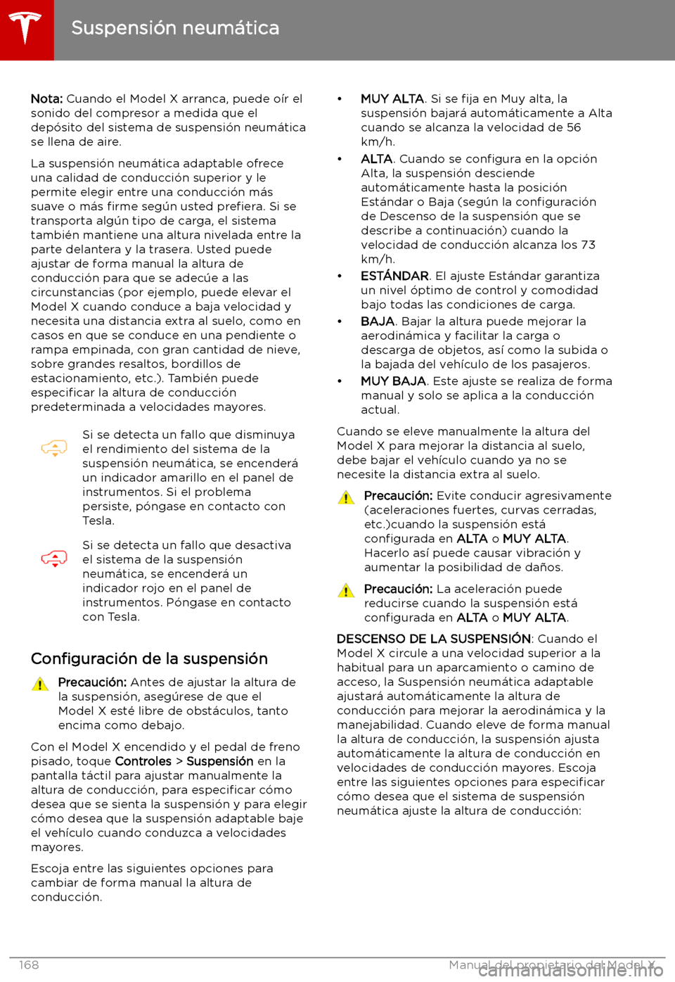 TESLA MODEL X 2019 Manual del propietario (in Spanish) Suspensi TESLA MODEL X 2019 Manual del propietario (in Spanish) Suspensi