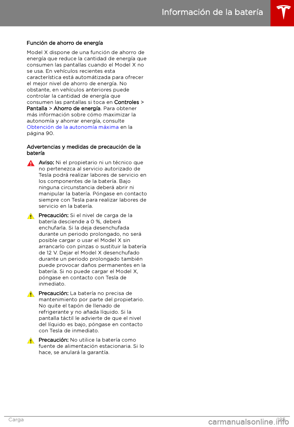 TESLA MODEL X 2019 Manual del propietario (in Spanish) Funci TESLA MODEL X 2019 Manual del propietario (in Spanish) Funci