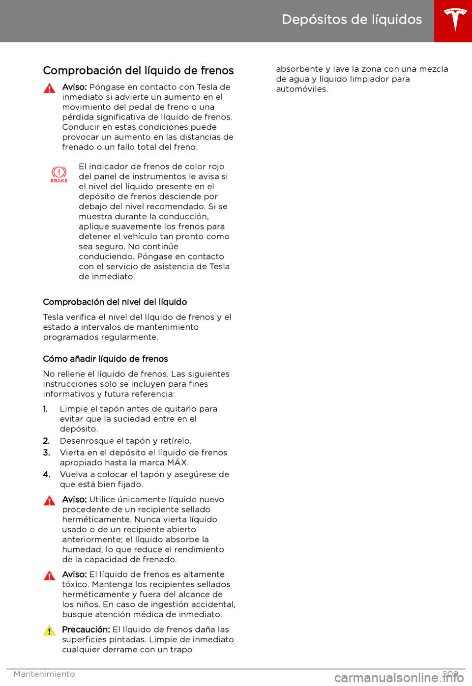 TESLA MODEL X 2019 Manual del propietario (in Spanish) Comprobaci TESLA MODEL X 2019 Manual del propietario (in Spanish) Comprobaci