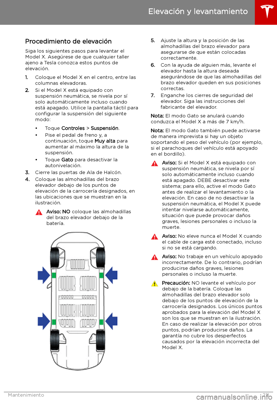 TESLA MODEL X 2019 Manual del propietario (in Spanish) Elevaci TESLA MODEL X 2019 Manual del propietario (in Spanish) Elevaci