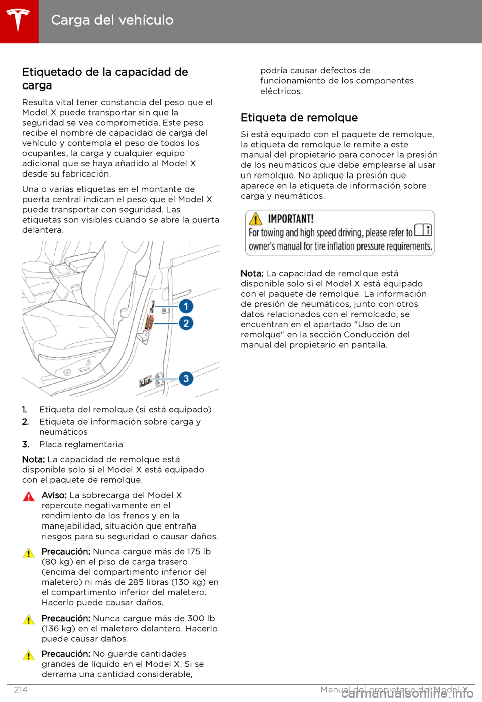 TESLA MODEL X 2019 Manual del propietario (in Spanish) Carga del veh TESLA MODEL X 2019 Manual del propietario (in Spanish) Carga del veh