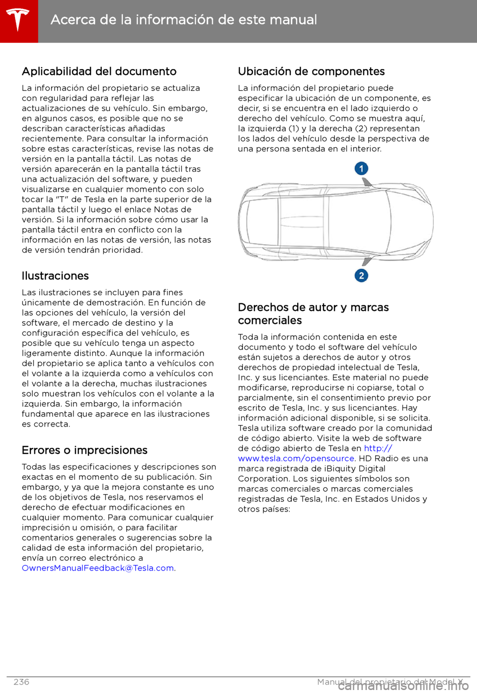 TESLA MODEL X 2019 Manual del propietario (in Spanish) Acerca de la informaci TESLA MODEL X 2019 Manual del propietario (in Spanish) Acerca de la informaci
