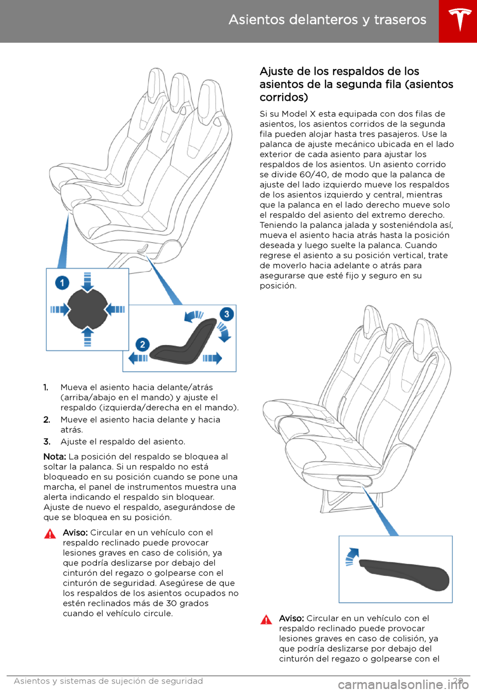 TESLA MODEL X 2019 Manual del propietario (in Spanish) 1.Mueva el asiento hacia delante/atr TESLA MODEL X 2019 Manual del propietario (in Spanish) 1.Mueva el asiento hacia delante/atr