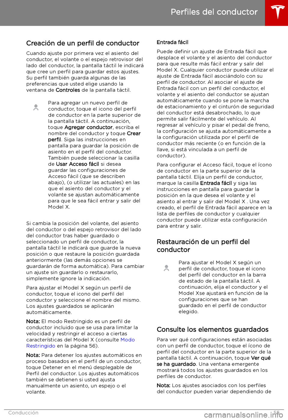TESLA MODEL X 2019 Manual del propietario (in Spanish) Conducci TESLA MODEL X 2019 Manual del propietario (in Spanish) Conducci