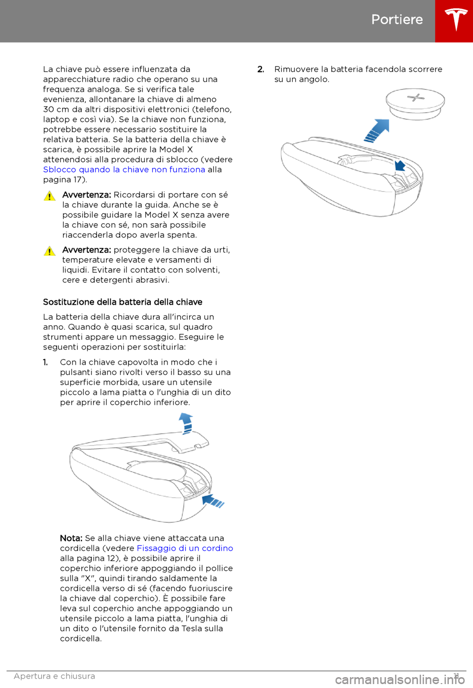 TESLA MODEL X 2019  Manuale del proprietario (in Italian) La chiave pu