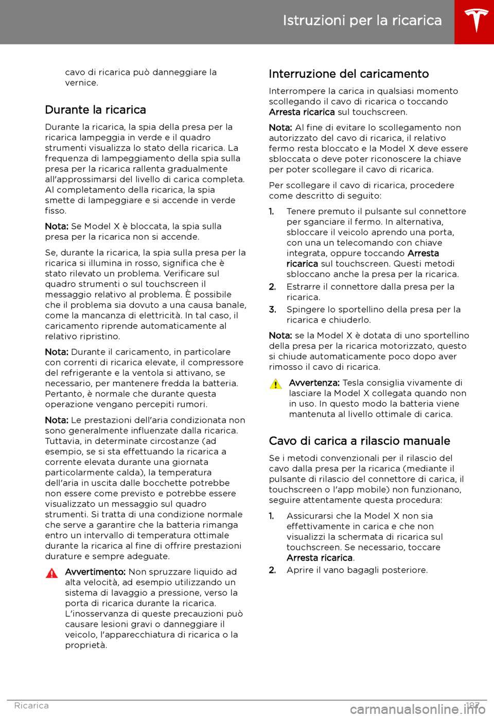 TESLA MODEL X 2019 Manuale del proprietario (in Italian) cavo di ricarica pu TESLA MODEL X 2019 Manuale del proprietario (in Italian) cavo di ricarica pu