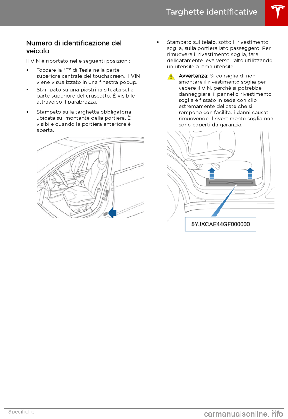 TESLA MODEL X 2019  Manuale del proprietario (in Italian) Speci