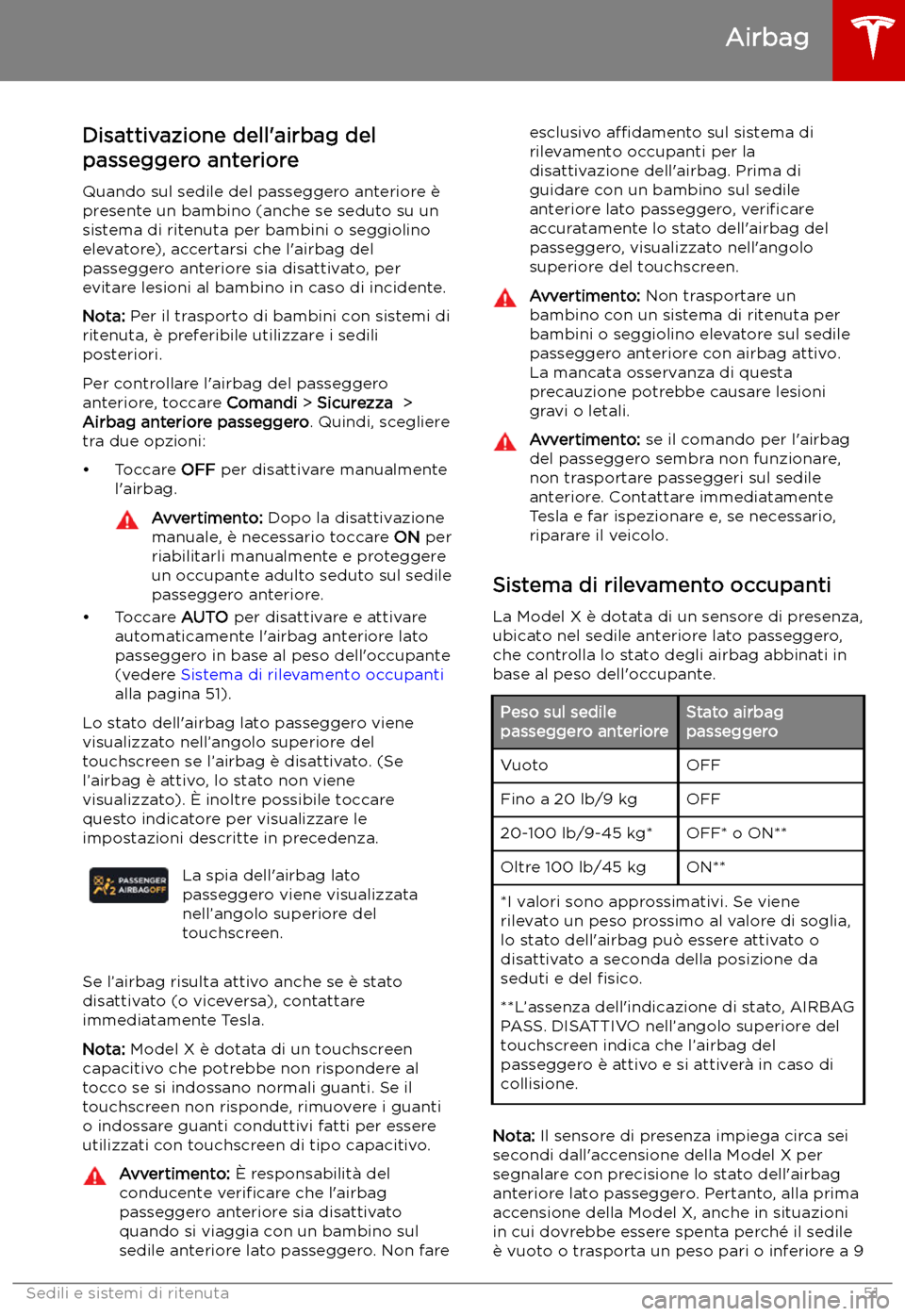TESLA MODEL X 2019 Manuale del proprietario (in Italian) Disattivazione dell TESLA MODEL X 2019 Manuale del proprietario (in Italian) Disattivazione dell