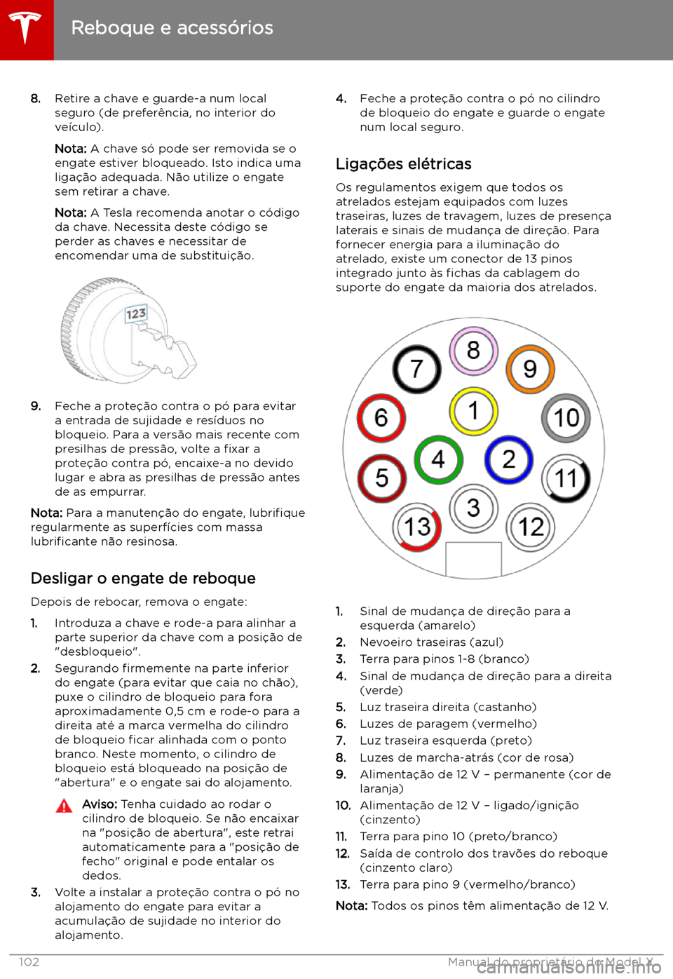 TESLA MODEL X 2019 Manual do proprietário (in Portuguese) 8.Retire a chave e guarde-a num local
seguro (de prefer TESLA MODEL X 2019 Manual do proprietário (in Portuguese) 8.Retire a chave e guarde-a num local
seguro (de prefer