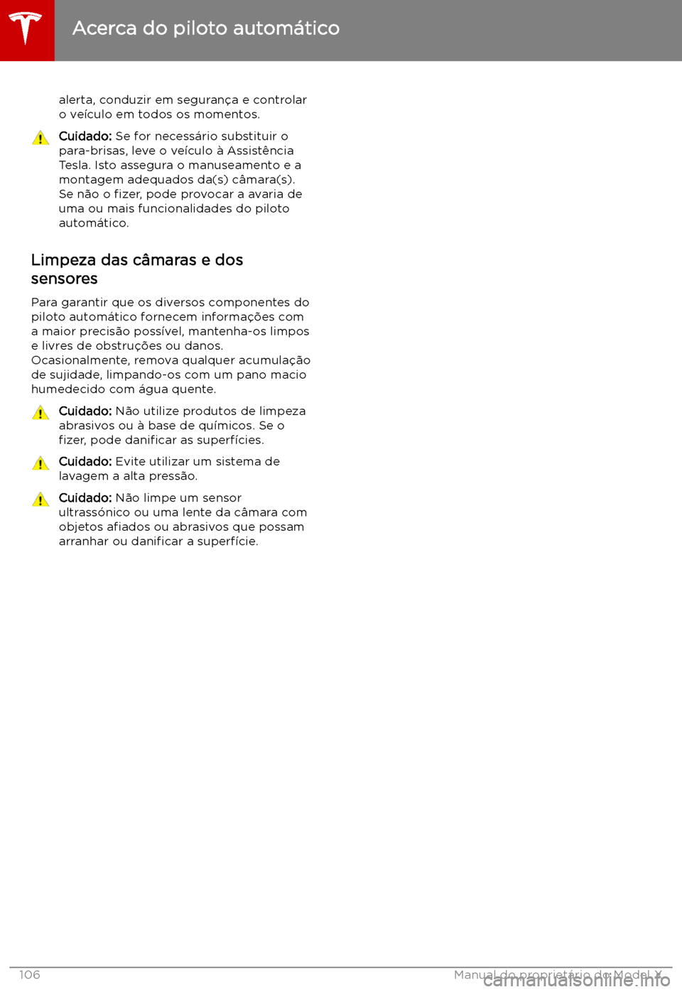 TESLA MODEL X 2019 Manual do proprietário (in Portuguese) alerta, conduzir em seguran TESLA MODEL X 2019 Manual do proprietário (in Portuguese) alerta, conduzir em seguran
