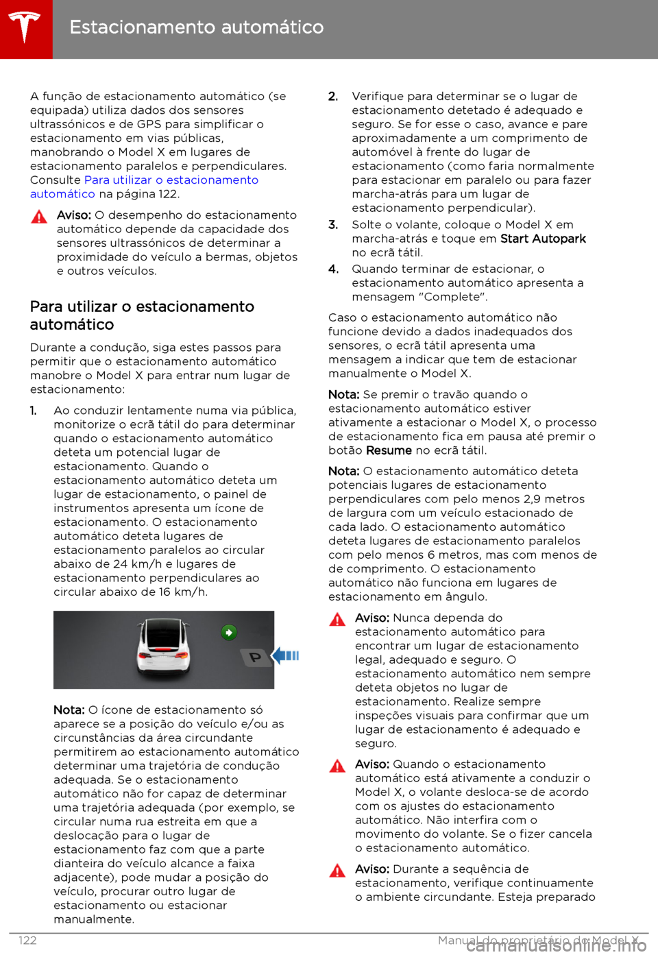 TESLA MODEL X 2019 Manual do proprietário (in Portuguese) Estacionamento autom TESLA MODEL X 2019 Manual do proprietário (in Portuguese) Estacionamento autom