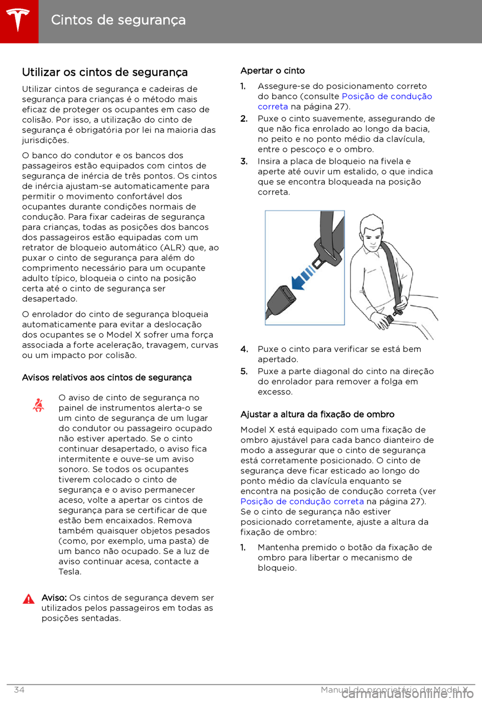 TESLA MODEL X 2019  Manual do proprietário (in Portuguese) Cintos de seguran