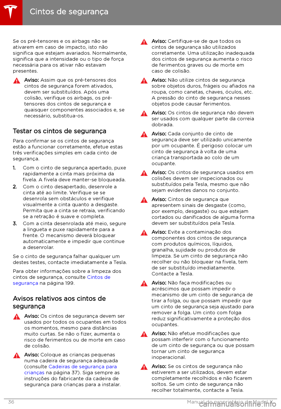 TESLA MODEL X 2019  Manual do proprietário (in Portuguese) Se os pr