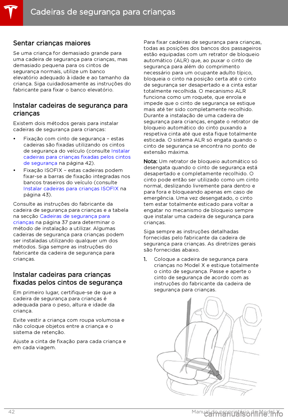 TESLA MODEL X 2019  Manual do proprietário (in Portuguese) Sentar crian