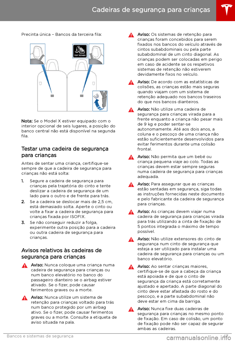 TESLA MODEL X 2019  Manual do proprietário (in Portuguese) Precinta 