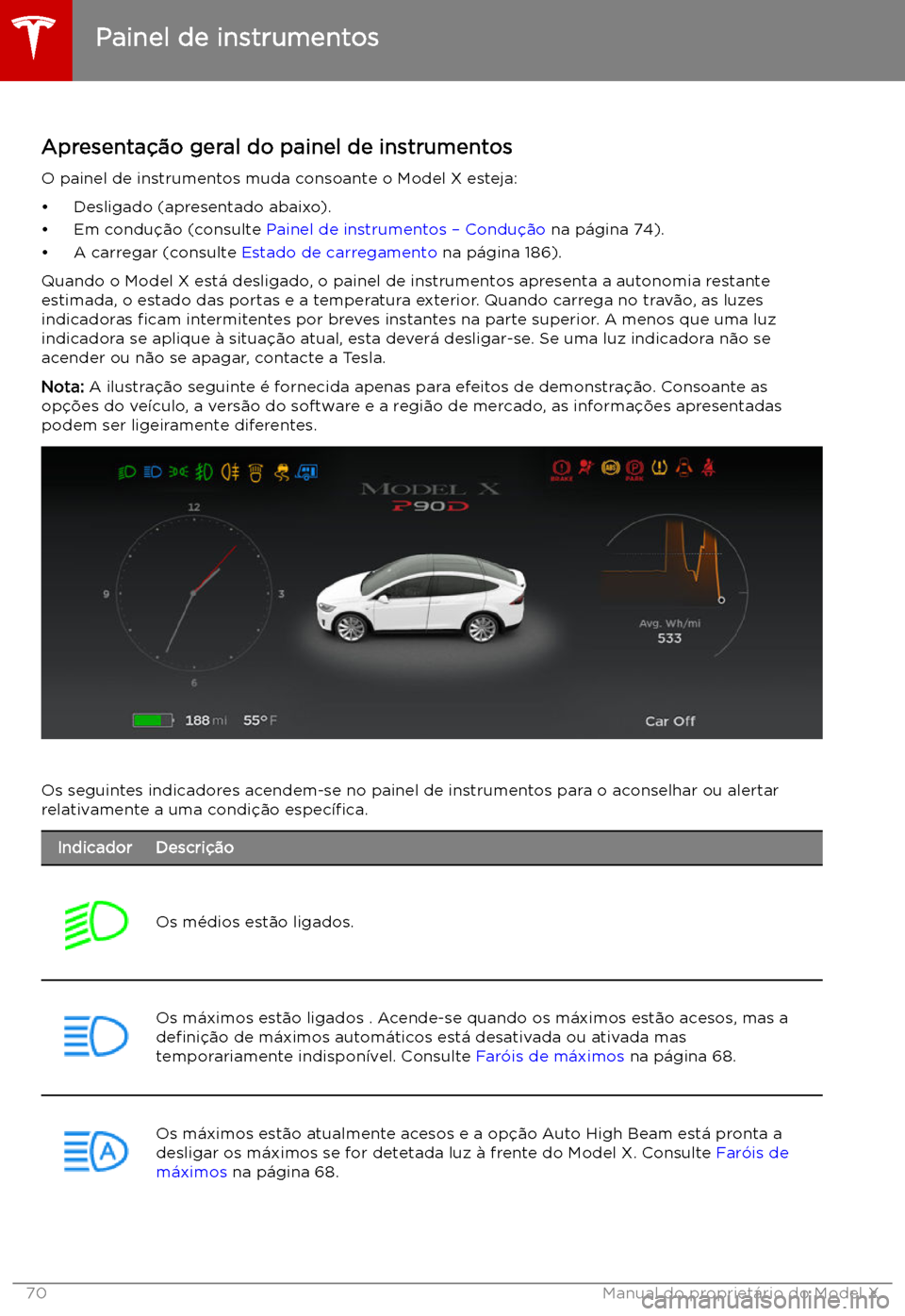 TESLA MODEL X 2019 Manual do proprietário (in Portuguese) Painel de instrumentos
Apresenta TESLA MODEL X 2019 Manual do proprietário (in Portuguese) Painel de instrumentos
Apresenta