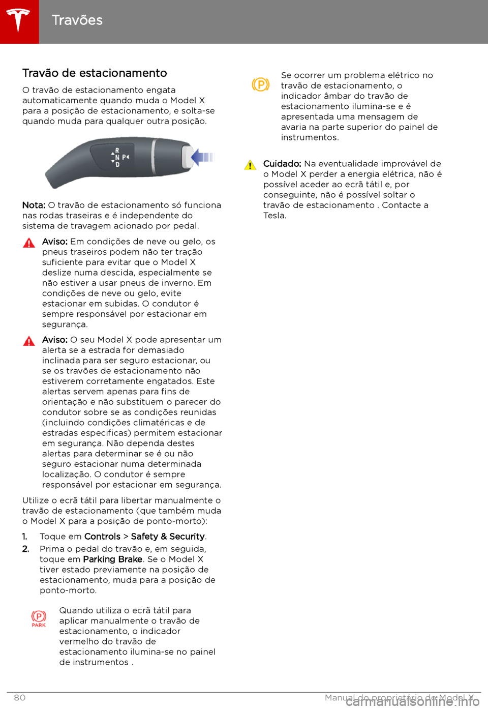 TESLA MODEL X 2019 Manual do proprietário (in Portuguese) Trav TESLA MODEL X 2019 Manual do proprietário (in Portuguese) Trav