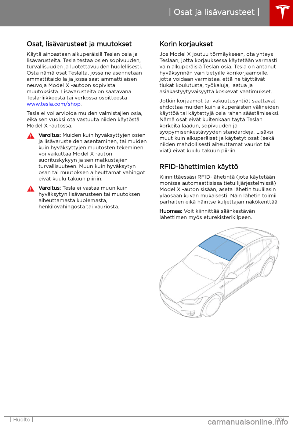 TESLA MODEL X 2019 Omistajan käsikirja (in Finnish) Osat ja lis TESLA MODEL X 2019 Omistajan käsikirja (in Finnish) Osat ja lis