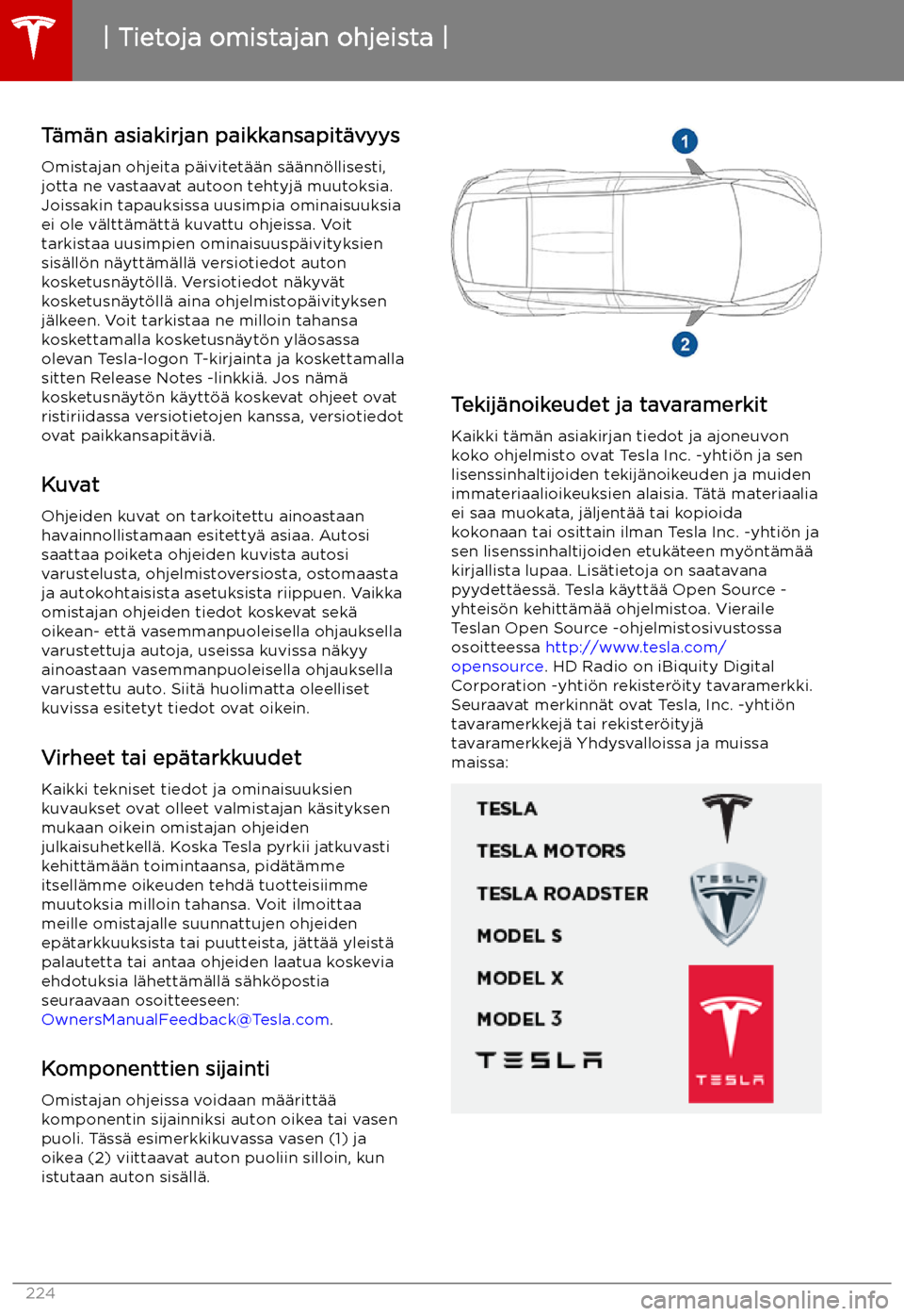 TESLA MODEL X 2019  Omistajan käsikirja (in Finnish) Tietoja omistajan ohjeista
T