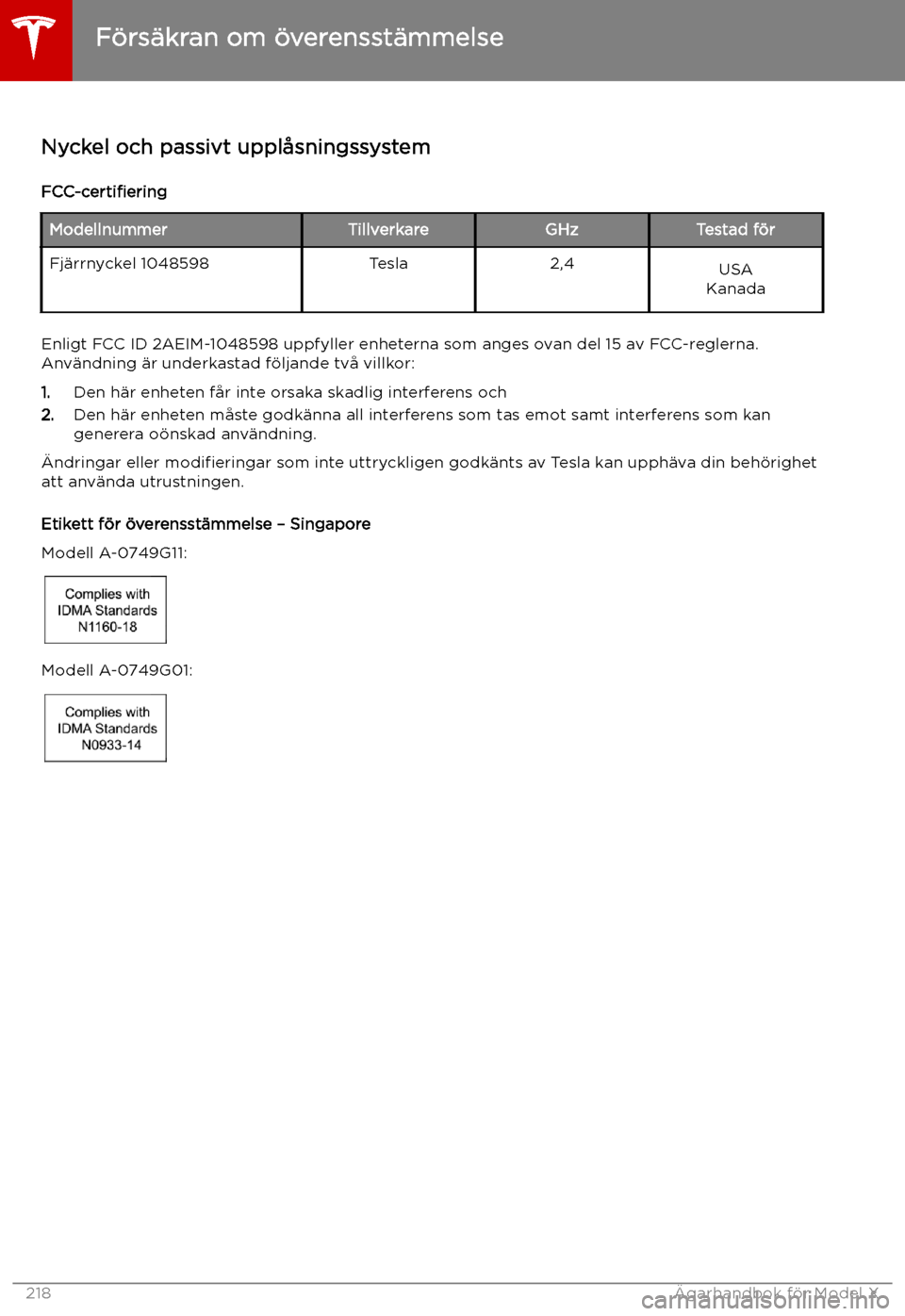 TESLA MODEL X 2019 Ägarmanual (in Swedish) F TESLA MODEL X 2019 Ägarmanual (in Swedish) F