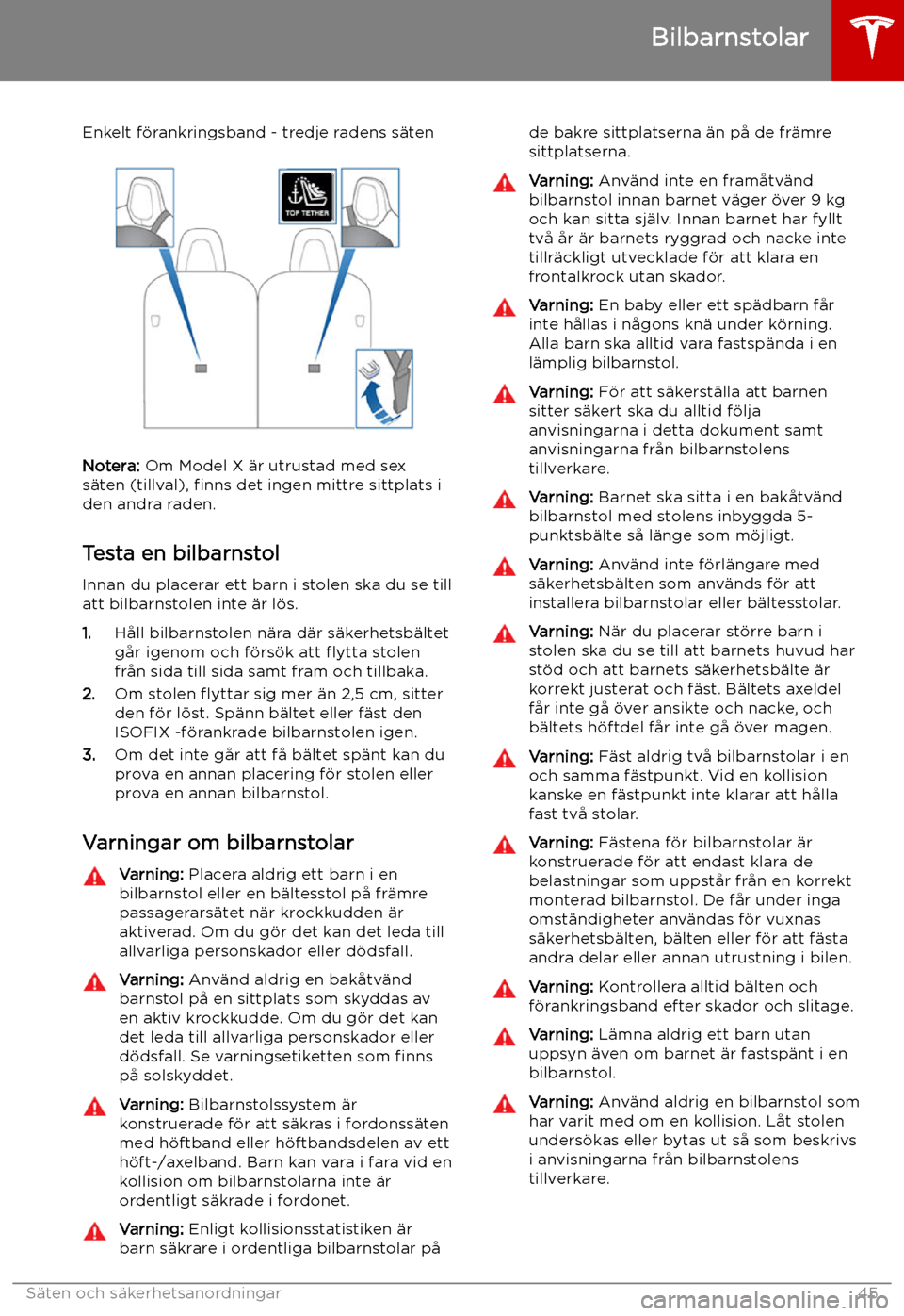 TESLA MODEL X 2019 Ägarmanual (in Swedish) Enkelt f TESLA MODEL X 2019 Ägarmanual (in Swedish) Enkelt f
