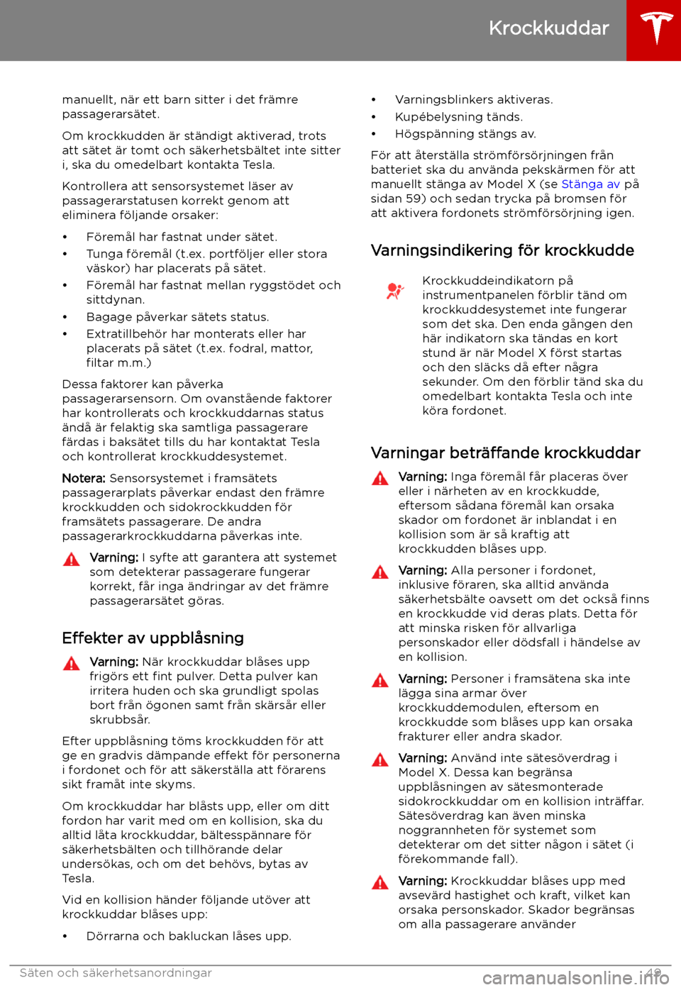 TESLA MODEL X 2019 Ägarmanual (in Swedish) manuellt, n TESLA MODEL X 2019 Ägarmanual (in Swedish) manuellt, n