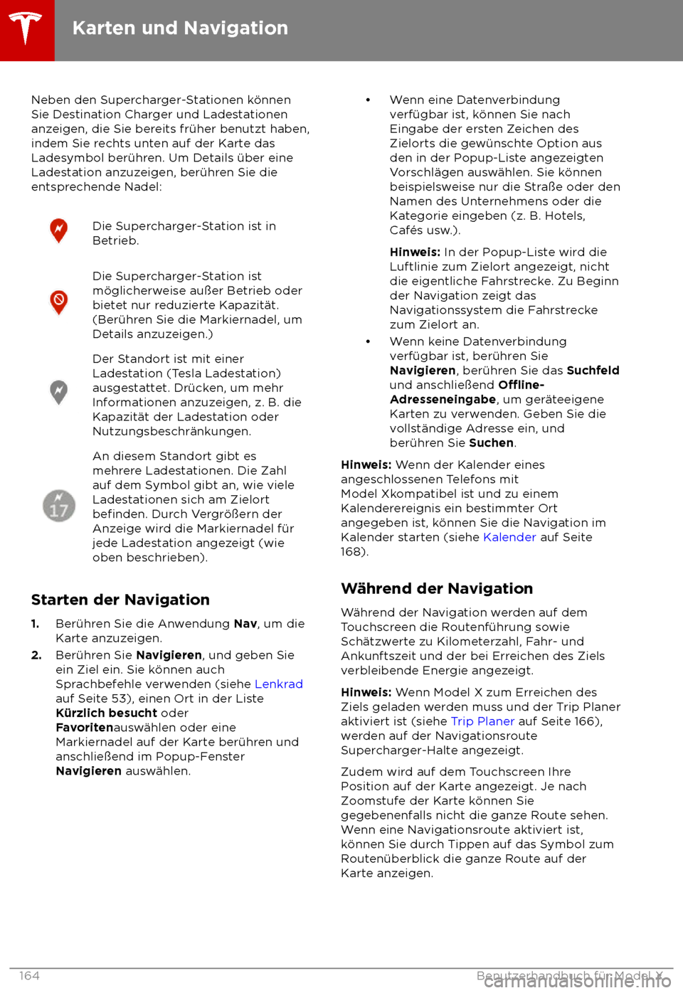 TESLA MODEL X 2018 Betriebsanleitung (in German) Neben den Supercharger-Stationen k TESLA MODEL X 2018 Betriebsanleitung (in German) Neben den Supercharger-Stationen k