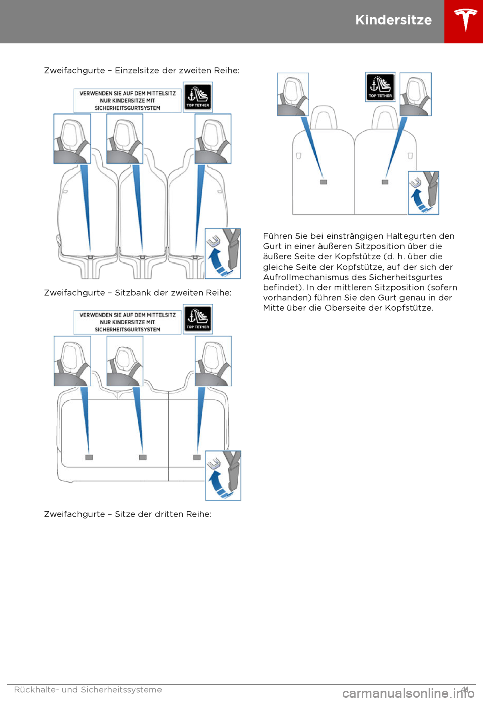 TESLA MODEL X 2018  Betriebsanleitung (in German)  Zweifachgurte 