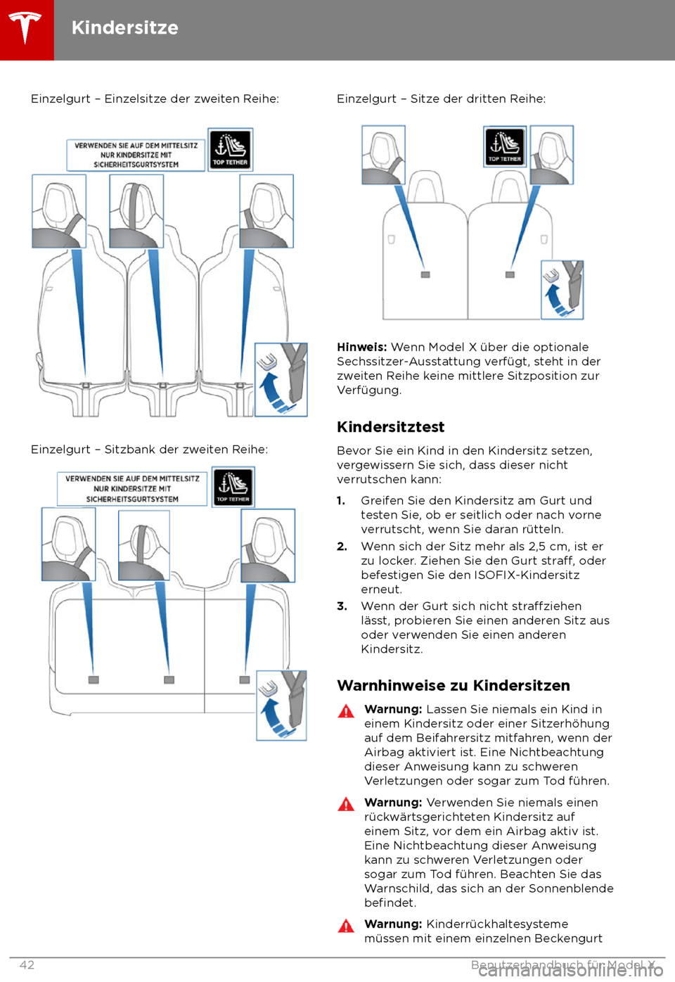 TESLA MODEL X 2018  Betriebsanleitung (in German)  Einzelgurt 