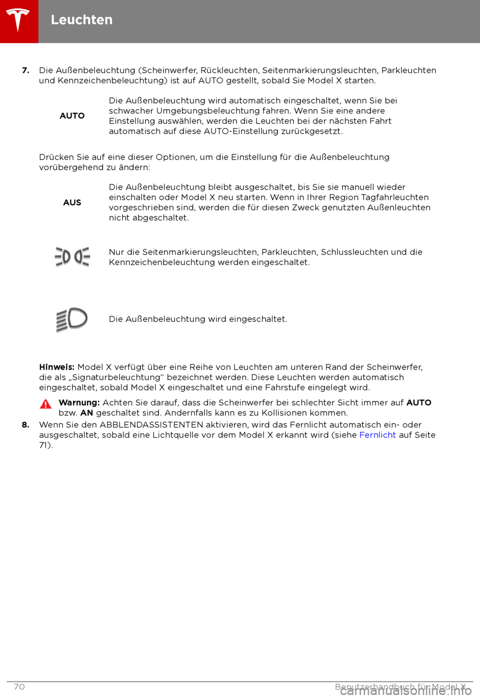 TESLA MODEL X 2018 Betriebsanleitung (in German) 7.
Die Au TESLA MODEL X 2018 Betriebsanleitung (in German) 7.
Die Au